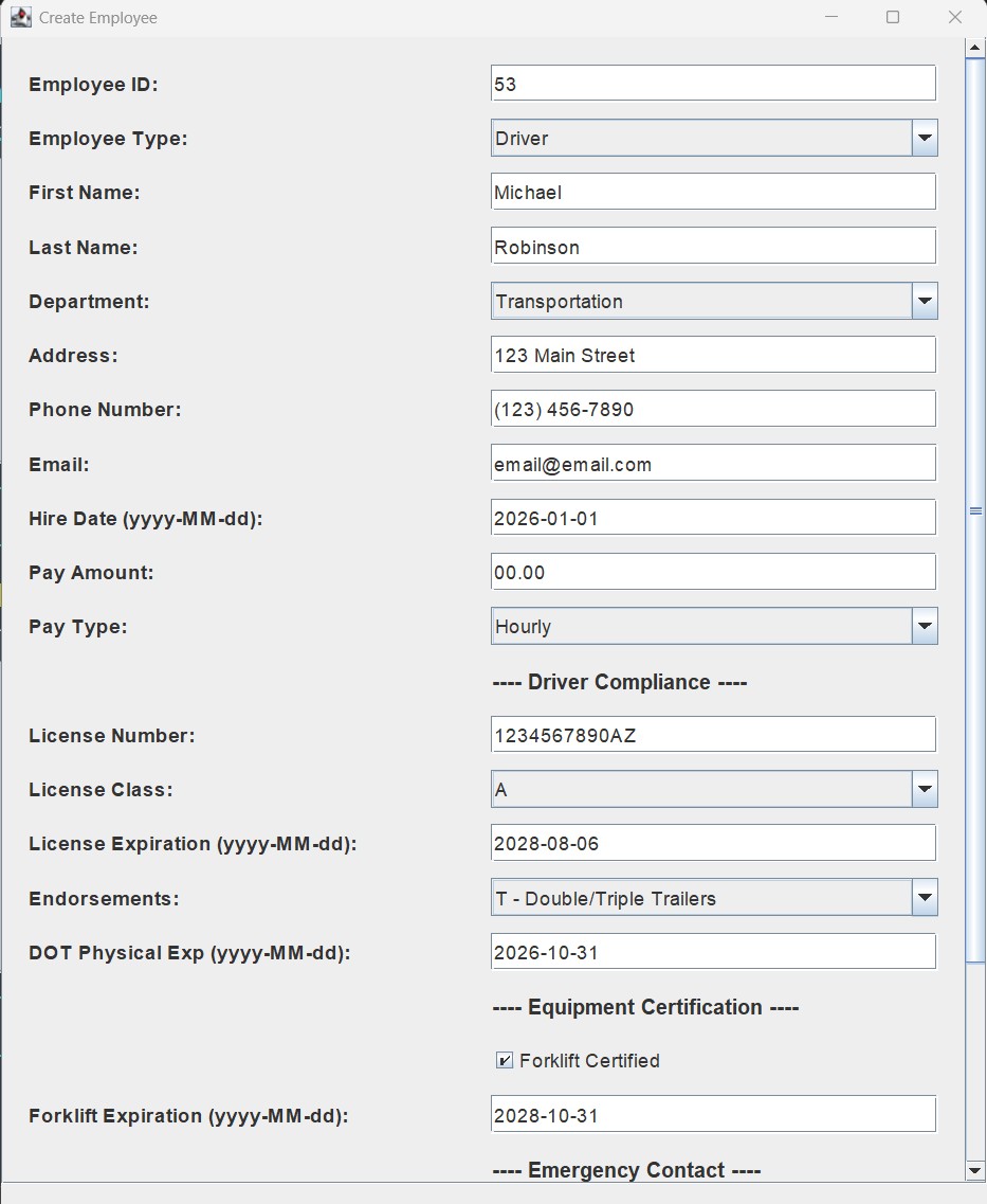 Employee Management Screen