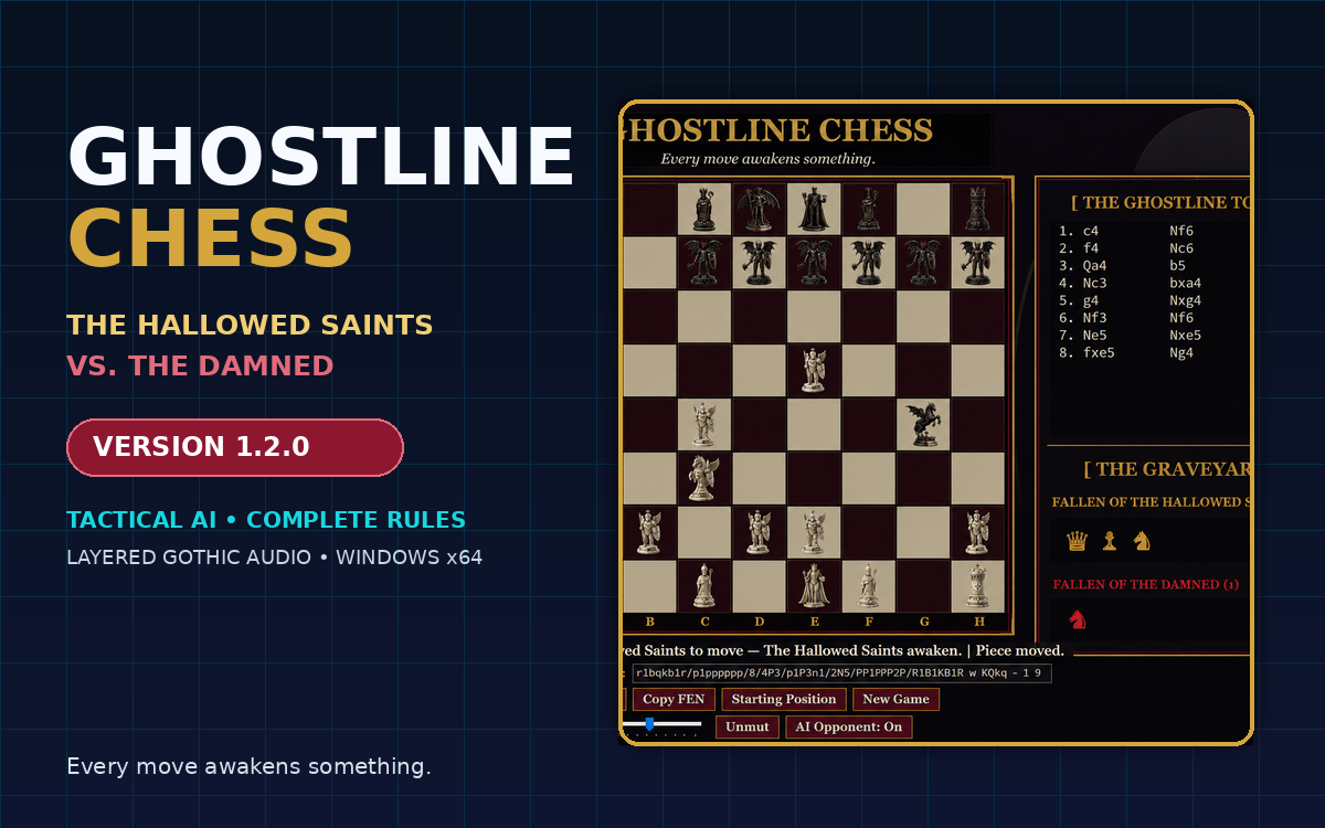 Ghostline Chess gothic board with the Hallowed Saints and Damned Souls